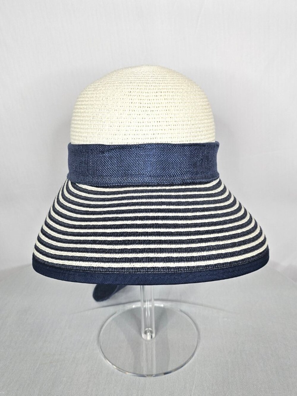 Packable Wide Brim Sun Hat | Navy Bow | Beach Resort Cruise | Adjustable - Picture 8 of 16